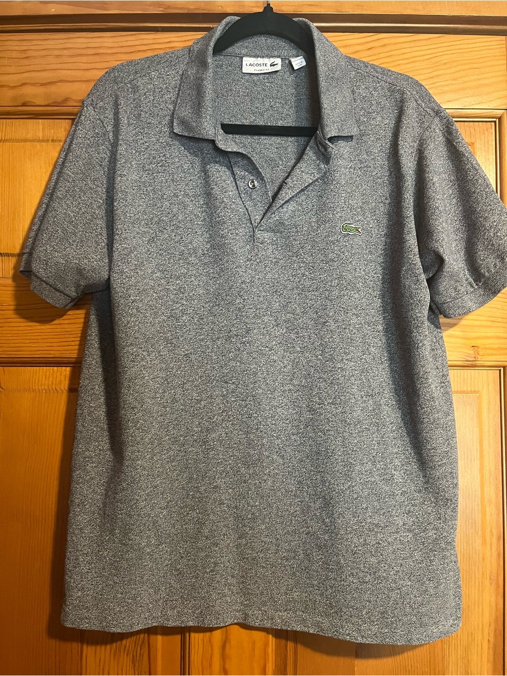 Lacoste Men's Grey Heather Polo with Green Crocodile Logo